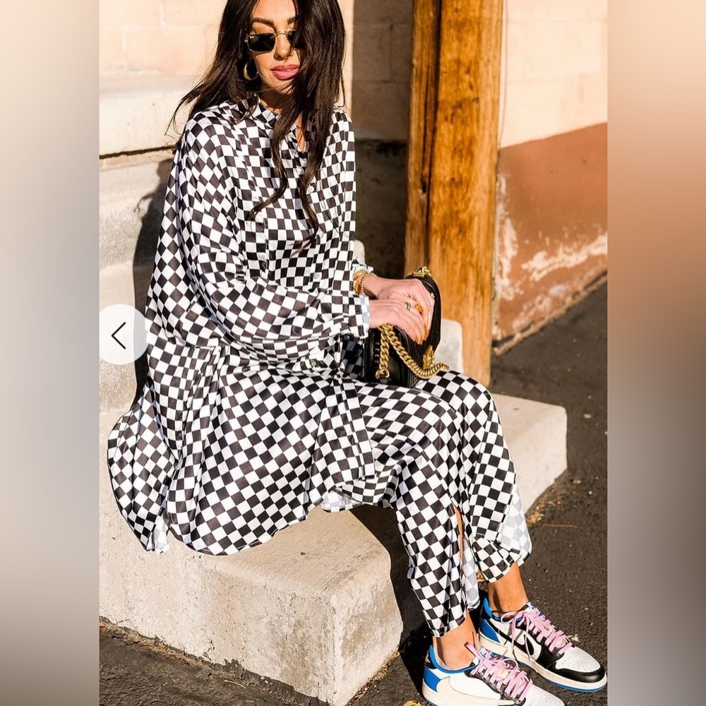 Dressed In LALA Satin Playsuit in Checkerboard